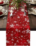 Red Christmas Table Runners 120 Inches Long, Cotton Linen Fabric Snowflake by Edwiinsa