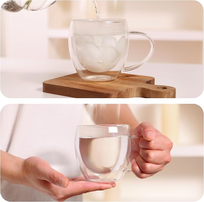 CNGLASS 12oz Double Walled Glass Coffee Mugs, Insulated Glass Mugs - Image 5