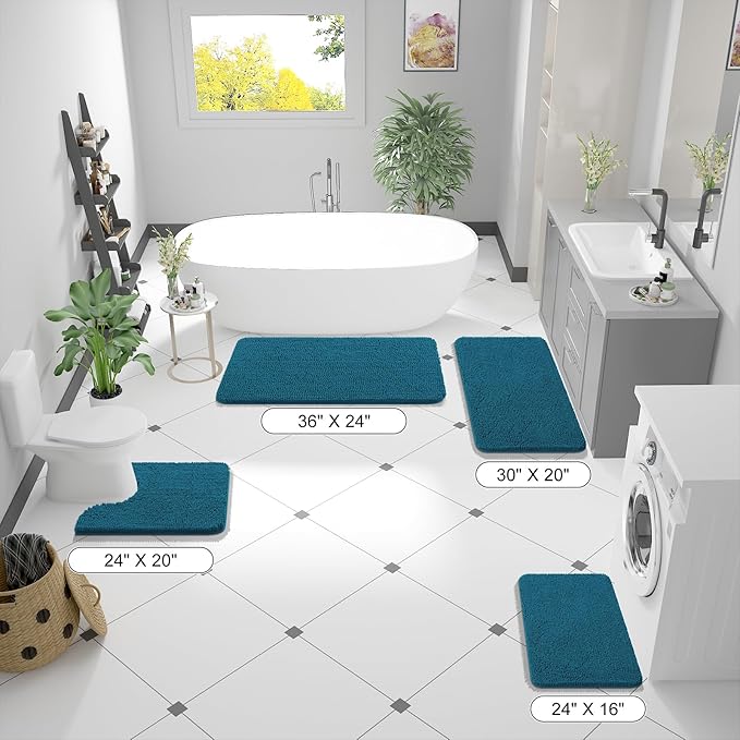 OLANLY Bathroom Runner Rugs 59x24, Soft Absorbent Chenille Bath Rugs, Rubber - Image 2