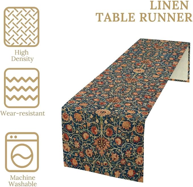 William Morris Floral Table Runner Vintage Flowers Strawberry Thief Table Runner - Image 4