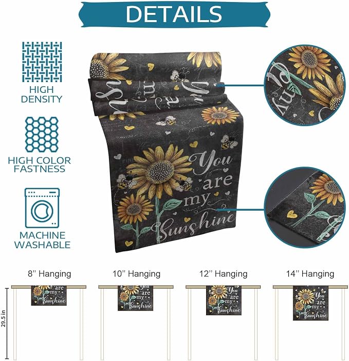 Farmhouse Sunflowers Table Runners 60 Inches Long, Cotton Linen Fabric Table - Image 7