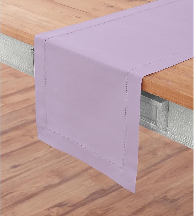 Solino Home Cotton Linen Dining Table Runner Lavender Hemstitch, 14 x 48 in | - Image 2