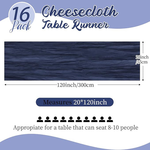 16 Pack Navy Blue Cheesecloth Table Runners 20x120 Inch Gauze Table Runner - Image 2