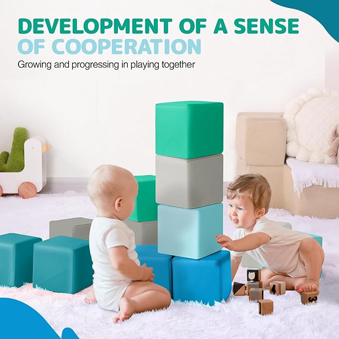 Foam Building Blocks for Kids: 12-Pieces PU Leather Colorful Foam Blocks - Building Toys for Toddler - Giant Stacking Blocks Toys - Soft Indoor Playset for Birthday Gift Preschool Learning (Modern)