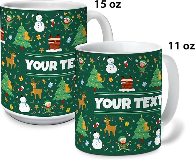 Personalized Mug for Kids - Christmas - Custom Name/Text, Ceramic Hot Chocolate/Cocoa/Coffee Cup for Boys/Girls, Holiday/Birthday Gift - 15 oz, White Handle