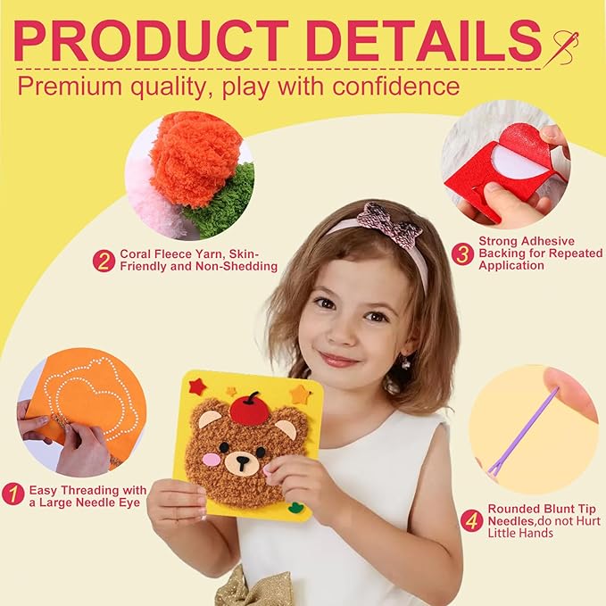 DIY Embroidery Doll Kit, Cartoon Animal Craft Sewing Kit for Kids, Felt Crafts, Beginner Sewing for Kids Ages 4-8 Plus - Helps Develop Fine Motor Skills (3PCS-Frog/Lion/Rabbit)