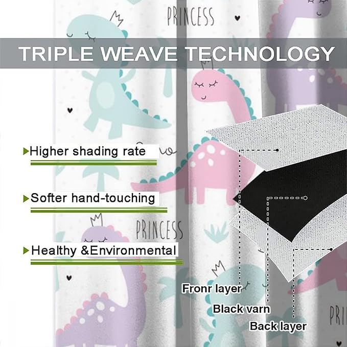 Kids Dinosaur Curtains for Boys Girls Bedroom Decor Cartoon Dino Colorful Cute Funny Animal Wildlife Printed Blackout Rod Pocket Window Drapes for Baby Nursery Playroom W31.5xL72in 2 Panels