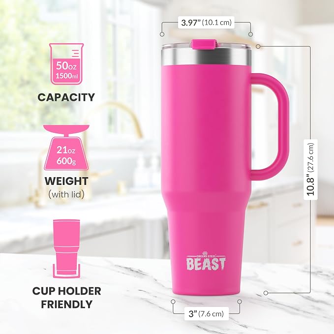 Beast 50 oz Tumbler with Handle Stainless Steel Vacuum Insulated Coffee Ice Cup - Image 7