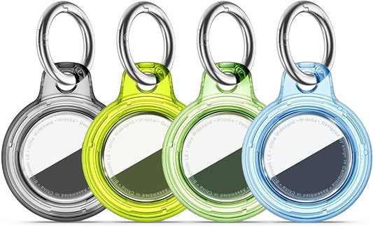 Upgrade Waterproof 4 Pack Airtags Holder with Apple Airtags Keychain, Hard PC Clear Air Tag Case, Anti-Scratch & Shock Air tag Holder, Men's Women's Keyrings & Keychains-Black+Chartreuse+Green+Blue