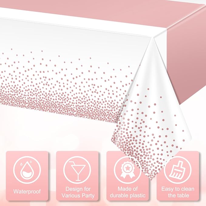 3Pcs White and Rose Gold Tablecloth Party Decorations, Plastic White Table - Image 3