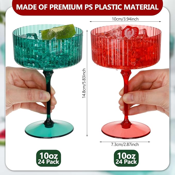 Jingmore 48 Pcs Ribbed Martini Glasses 10 oz Disposable Plastic Vintage Ribbed - Image 2