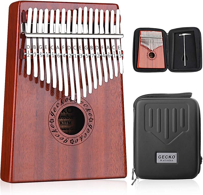 GECKO Kalimba 17 Keys Thumb Piano with Waterproof Protective Box, Tune Hammer and Study Instruction, Portable Mbira Sanza Finger Piano, Meditation Sound, Gift for Beginners and Professional
