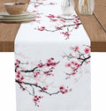 Pink Cherry Flowers Table Runners 70 Inches Long, Cotton Linen Fabric Table by Edwiinsa