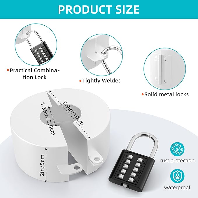 Door Knob Cover Lock with Combination Padlock, Child Proof Door Knob Covers, Door Knob Lockout Device for Dementia Elderly Safety, Renter Friendly Temporary Bedroom Door Lock (White)