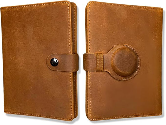 Genuine Leather AirTag and Moto Tag Passport Holder and Wallet for Men and Women RFID Blocking for Secure Traveling and Documentation Organizer (Brown)