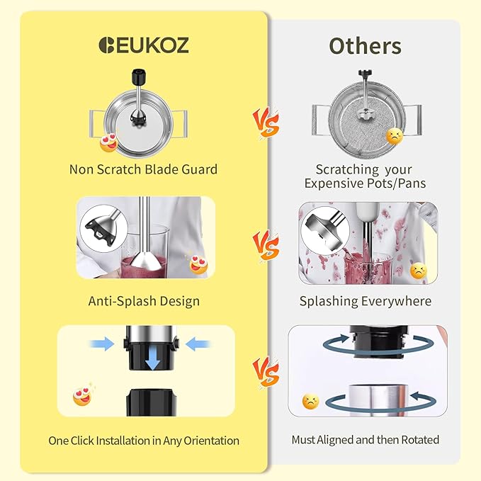 Immersion Blender Handheld 5 in 1-1100W Scratch Resistant Blender Stick, 12 Speed and Turbo Boost Hand Blender with Chopper Beaker Whisk and Milk Frother for Milkshake Puree Smoothie Food