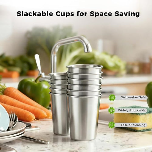 10 Pack 16 oz 304 Stainless Steel Pint Cups, Shatter-Resistant | Food-Grade 304 - Image 2