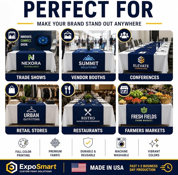 24x72 Custom Table Runner with Business Logo, Ships Next Day, Made in USA Thick - Image 3