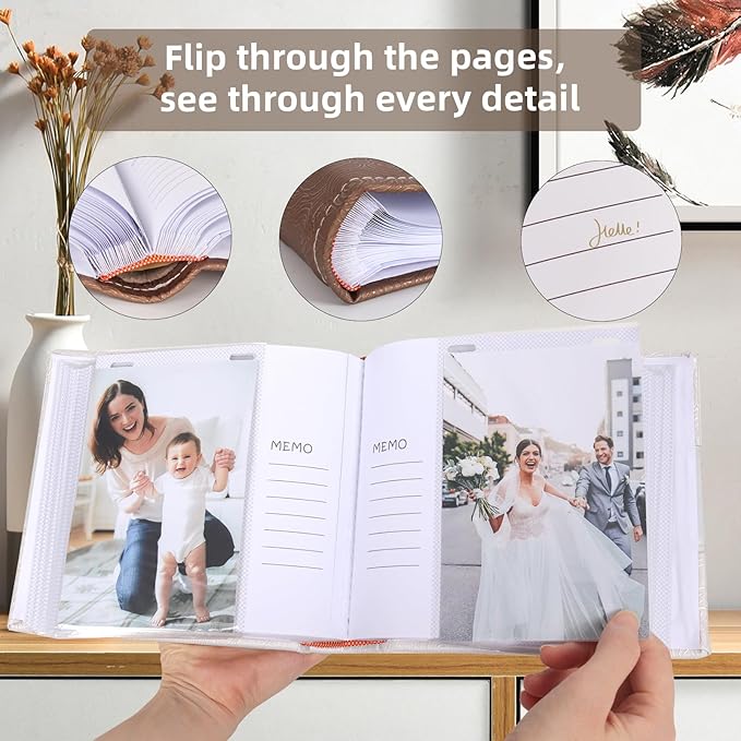 RECUTMS Photo Album 4x6 with Writing Space 100 Photos Photo Book, Leather Cover Picture Album with Memo Areas for Wedding Anniversary Family Baby Couple Valentines Graduation Travel (White)