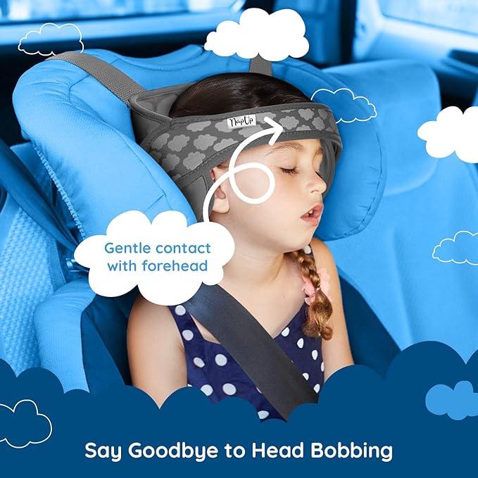 NAPUP Child Head Support for Car Seats – Safe, Comfortable Head & Neck Pillow Support Solution for Front Facing Car Seats and High Back Boosters – Baby & Kids Travel Accessories (Grey)