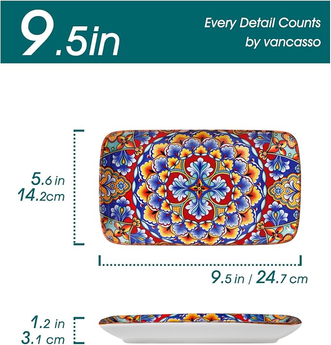 vancasso Simi 9.5 Inch Rectangular Dinner Plates Set of 6 - Image 2