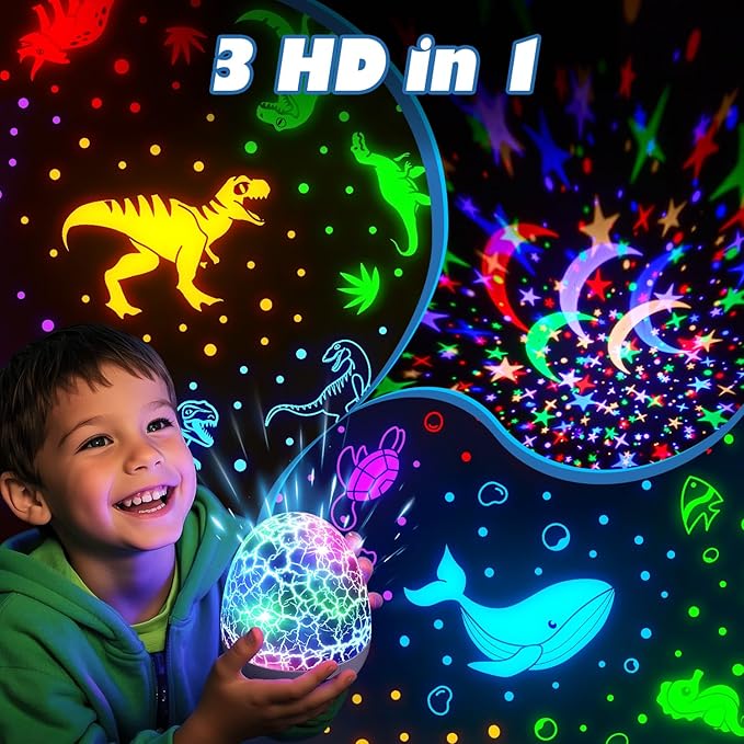 PIKOY Dinosaur Night Light Projector | 15 Sounds & 3D Films | 31Colors & Remote Control | Dinosaur Toys for Kids 3-8, Toddler Toys, Boys Room Decor, STEM Educational Gifts