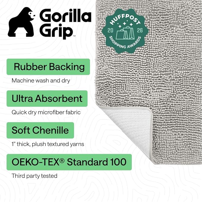 GORILLA GRIP Bath Rug Mat 70x24, Soft Absorbent Chenille, Quick Dry Microfiber - Image 2