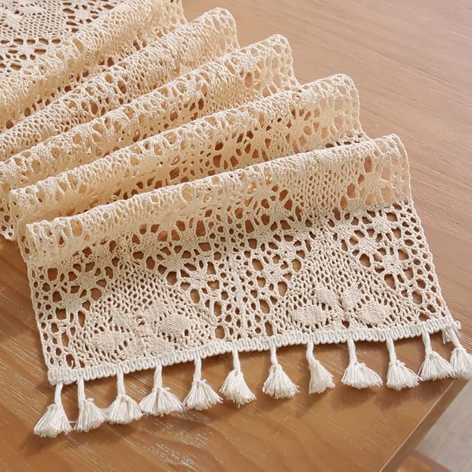 meioro Crochet Lace Table Runner, 12x64 Inch Boho Cotton Table Runners - Image 4