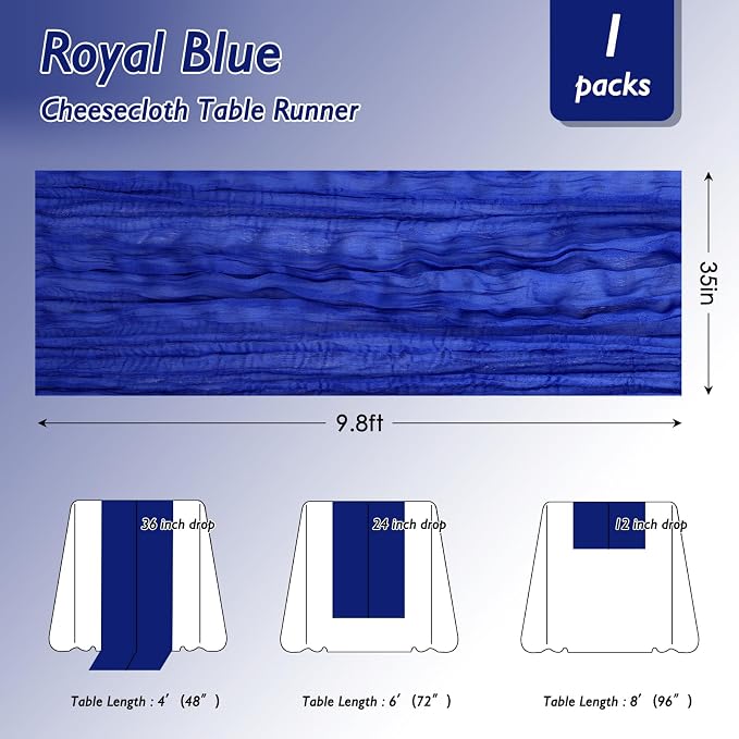 12 Pack Royal Blue Cheesecloth Table Runner 120 Inch Boho Wedding Decor | - Image 2
