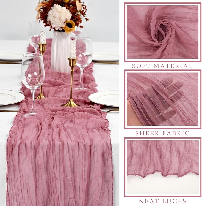12 Pieces Dusty Rose Cheesecloth Table Runner 10FT Pink Runner - Image 2