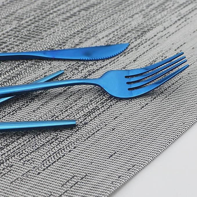 JASHII Shiny Blue Silverware Set, 30-Piece Stainless Steel Satin Finish Flatware - Image 6