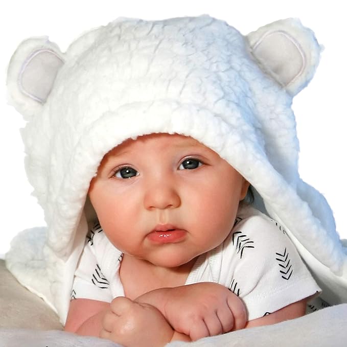 Jam Naturals- Baby Swaddle Blanket, Cute Bear Organic Receiving Swaddling Wrap, Gender Neutral Soft Newborn Baby Registry Gift (White 0-3m)