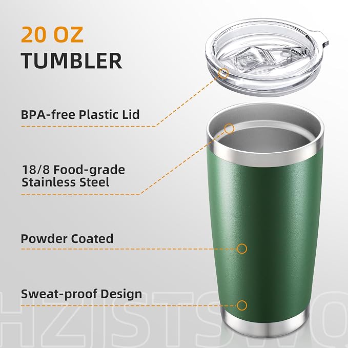 20oz Tumbler Bulk with Lid Stainless Steel Tumblers, 6 Pack | Leak Proof Lid - Image 3
