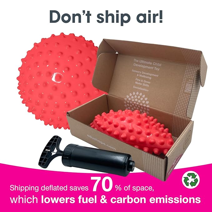 Edushape The Original Sensory Ball for Baby - 7" Deflated with Pump Red Color Baby Ball That Helps Enhance Gross Motor Skills for Kids Aged 6 Months & Up - Colorful Unique Toddler Ball