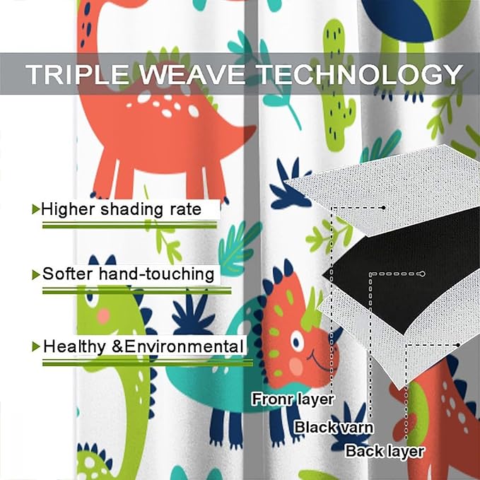 Rustic Dinosaurs Curtains Colorful Dino Kids Boys Cartoon Cute Cool Funny Decor Printed Blackout Rod Pocket Window Drapes for Living Room Bedroom W21xL63in 2 Panels