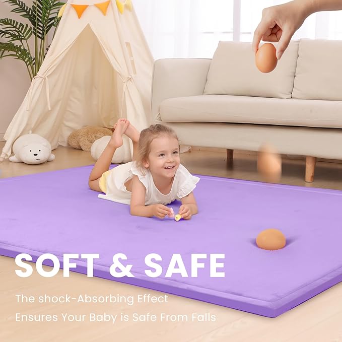 Baby Play Mat for Floor,1.3" Thick Memory foam Tummy Time Mat for Toddlers,Infants,kids,Water-Repellent Soft Nursery Rug,Extra Large Non Slip for Crawling&Yoga,Tatami Style for Living Room(Lavender)