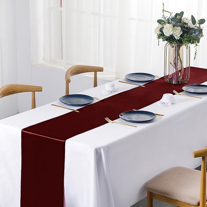 SiinvdaBZX 12 Pcs Burgundy Satin Table Runner 12 x 108 inches Long | Bright - Image 2