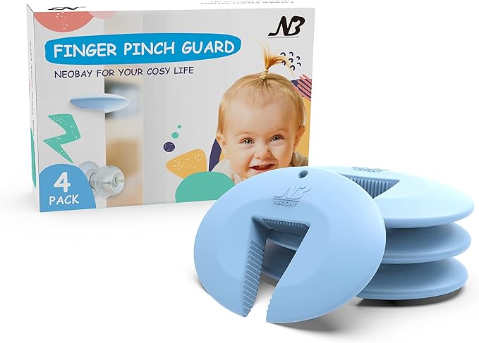 Door Pinch Guard and Door Slam Stopper, Durable Silicone Door Finger Pinch Guard, Prevents Finger Pinch Injuries, Slamming Doors, Door Safety for Kids, 4 Packs Blue Basic.