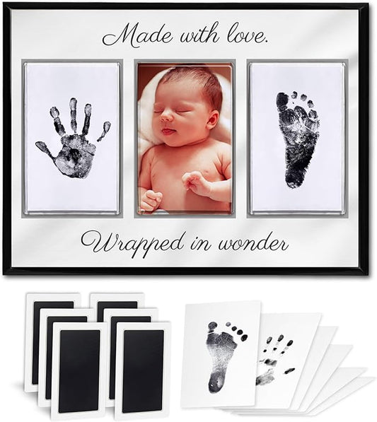 Baby Hand and Footprint Kit with Photo & Birth Details, Inkless Hand and Footprint Kit, Newborn Keepsake Plaque, Baby Shower Gifts (STYLE 2 (Baby Shower) (Made With Love))