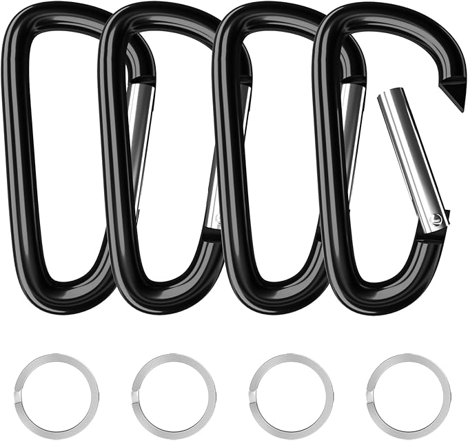 sprookber 4" & 5" Extra Large Aluminum Carabiner D Ring, Caribeener Clips, Spring Snap Hook for Keychain Clip, Set of 4