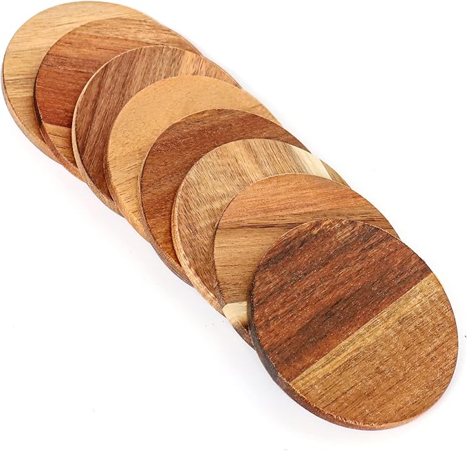 10 Pieces Unfinished Wood Coasters, 4 Inch Round Acacia Wooden Coasters - Image 4