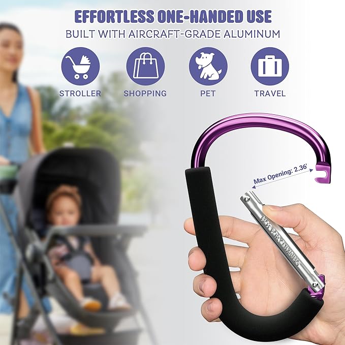 sprookber 6.7 Inch Large Stroller Hooks for Diaper Bags & Purses, Heavy Duty Mommy Hooks for Shopping, Grocery, Backpack – Baby Stroller Accessories, Set of 2 (Pink)