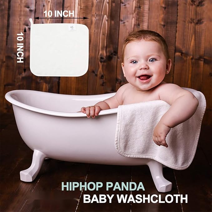 HIPHOP PANDA Baby Washcloths, Rayon Made from Bamboo - 2 Layer Ultra Soft Absorbent Newborn Bath Face Towel - Reusable Baby Wipes for Delicate Skin - Grey, 30 Pack