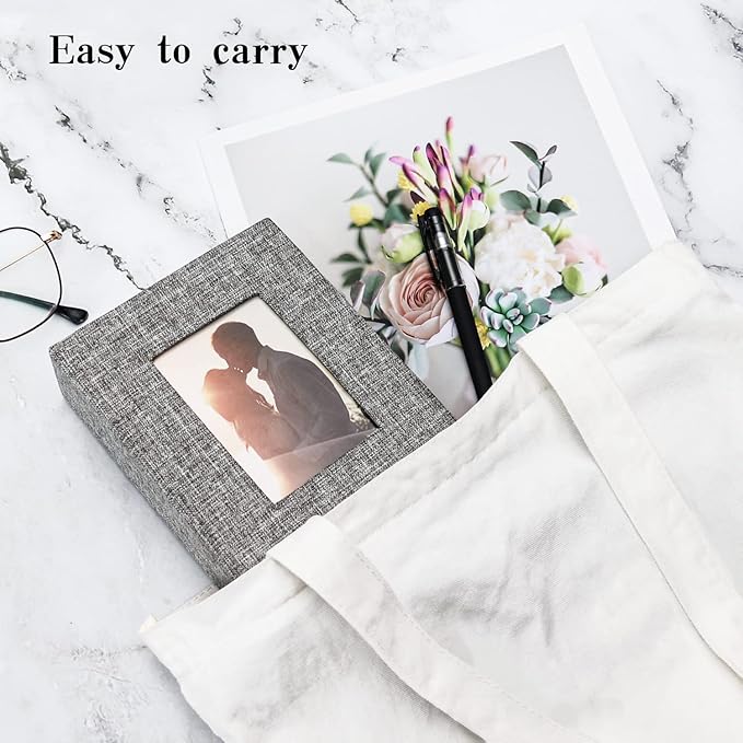 Vienrose Small Photo Album 4x6 100 Photos Linen Cover Picture Book with Front Window for Baby Wedding Children