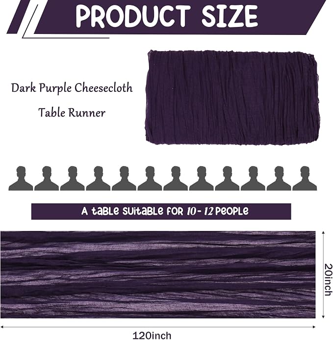 10 Pack Dark Purple Cheesecloth Table Runner 10FT Boho Gauze Fabric Table - Image 2