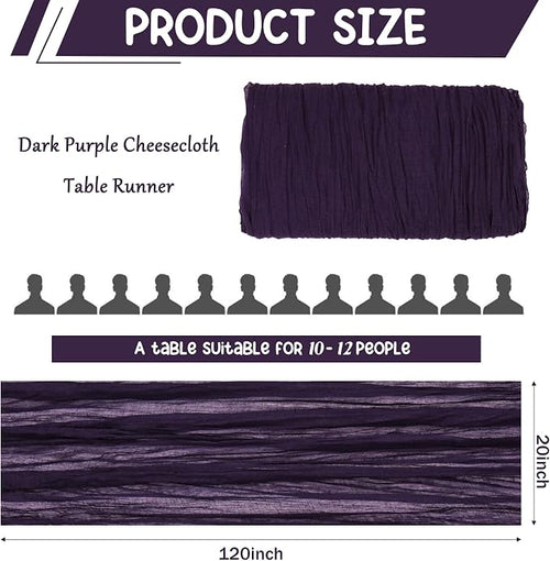 10 Pack Dark Purple Cheesecloth Table Runner 10FT Boho Gauze Fabric Table - Image 2