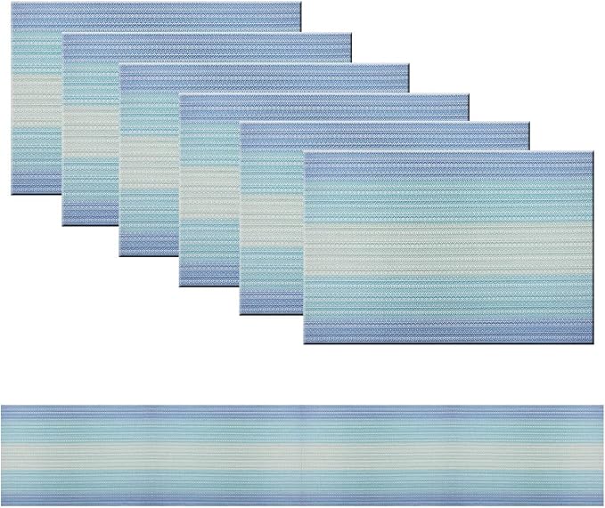 PIGCHCY Placemats Set of 6 and Table Runner, Heat Resistant Vinyl Woven by PIGCHCY