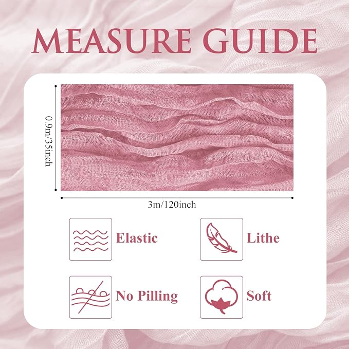 Cheesecloth Table Runner 10FT 2Pcs Pink Boho Gauze Rustic Sheer Runners | - Image 2