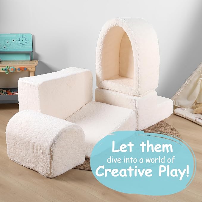 Foam Climbing Blocks - Climbing Toys for Toddlers 1-3 Inside - Soft Play Set for Babies - Indoor Activity Soft Playset for Baby 6-12 Months - Sherpa Fabric - 5 PCS - Balls NOT Included