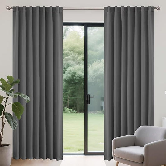 Joydeco 90 Inch Blackout Curtains for Bedroom, Thermal Insulated Black Out Curtains, Room Darkening Drapes for Living Room Window Rod Pocket Back Tab (W37 x L90 Inch, Light Grey)